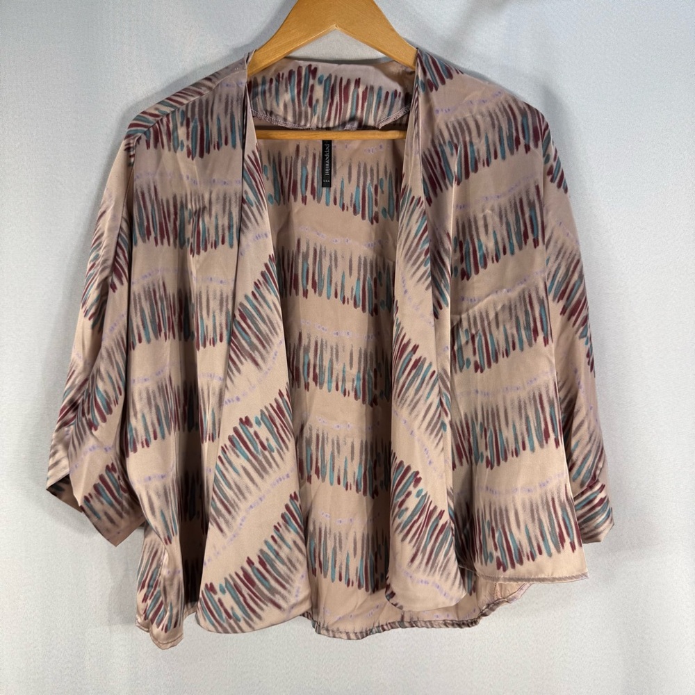 Peppermint Kimono Cardigan Jacket Beige Multicolor Print Size S
